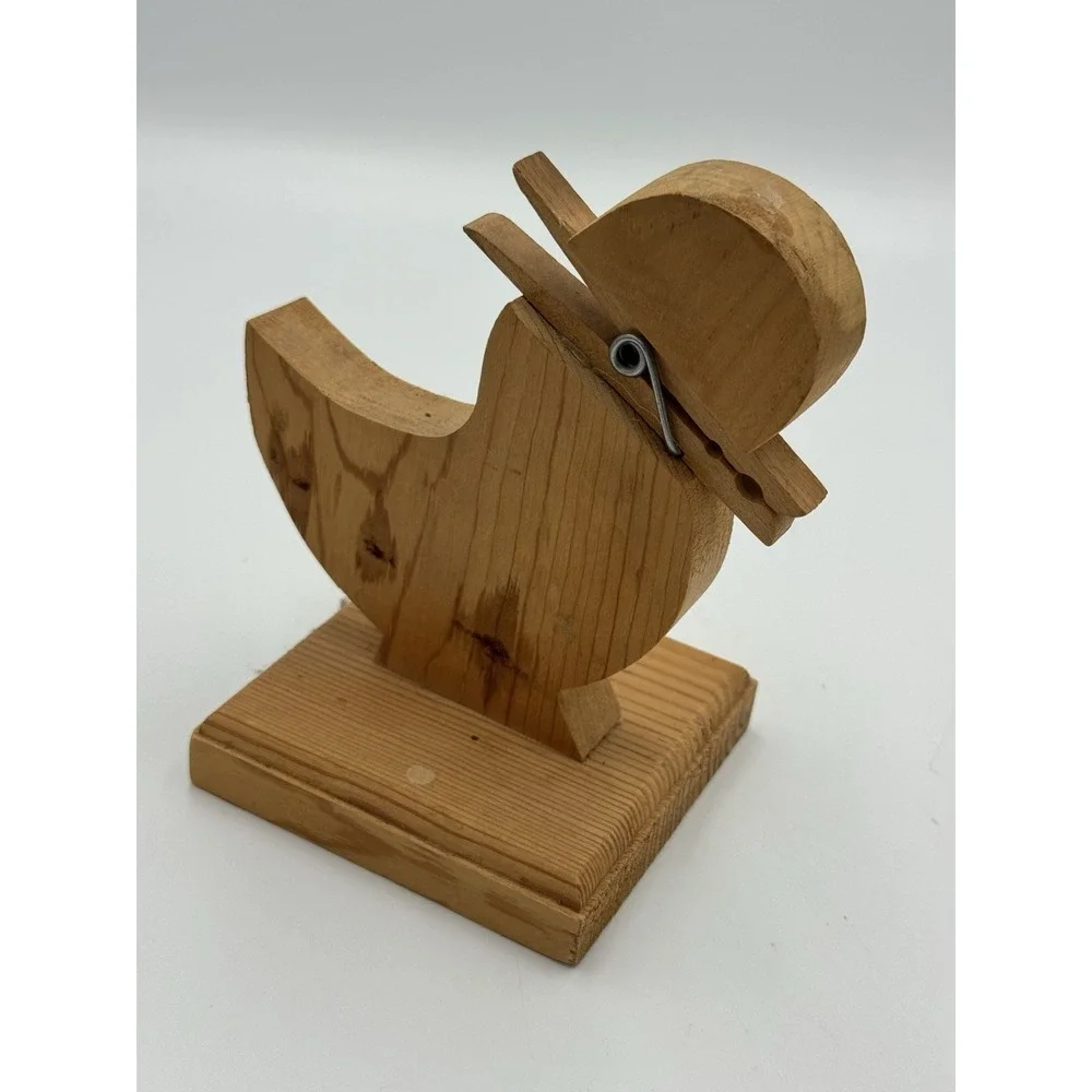 Vintage Wooden Duck Bird Chicken Clip Recipe Card Holder